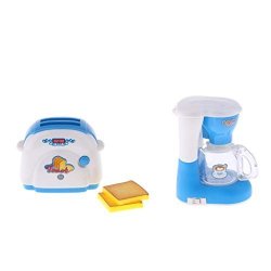 Flameer Simulation Home Appliances Housework Toys Set Batteries Powered Bread Maker & Coffee Maker