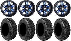 Bundle - 9 Items: Sti HD7 14 Wheels Blue black 28 Kanati Mongrel Tires 4X156 Bolt Pattern 12MMX1.5 Lug Kit