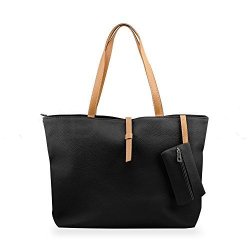 New Womens Faux Leather Fashion Messenger Handbag Lady Shoulder Bag Tote Bag Black