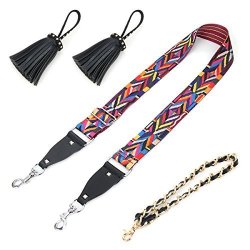 Wide 2" Purse Strap Replacement Guitar Style Multicolor Canvas 35"- 52" Crossbody Strap For Handbags National Style Silver Hook