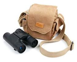 Light Brown Medium Sized Canvas Carry Bag For National Geographic 9025000 10 X 25 Binoculars - With Multiple Pockets & Customizable Interior Compartment - By Duragadget