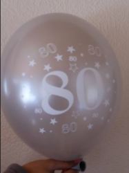 80th Birthday Balloons -silver: 10 In A Pack- Helium Quality 12