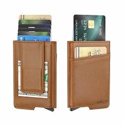 Shilfid Rfid Credit Card Holder Leather Thin Carbon Fiber Wallet For Men Brown
