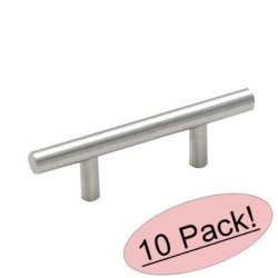 Cosmas 305-2.5SN Satin Nickel Cabinet Hardware Euro Style Bar Handle Pull - 2-1 2" Hole Centers 4-7 8" Overall Length - 10 Pack