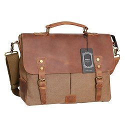 Wowbox Messenger Bag Satchel Vintage Canvas Leather 13" L X10.5" H X 4.1" W Coffee