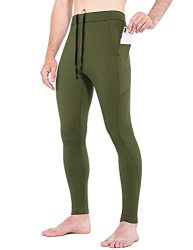 Baleaf Men's Thermal Running Tights Leggings Water Resistant With Pockets Cold Weather Hiking Cycling Fleece Pants Green 2XL