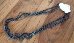 Blue Turqouise String Layered Beaded Necklace - About 40cm Long