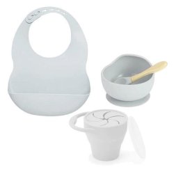 4AKID Silicone Baby Feeding Set 4 Piece - Assorted Colours - Blue Grey
