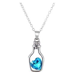 Eryao Pendant Necklace In Love Anime Drift Bottle Heart Crystal Pendant Necklace Stuff Blue