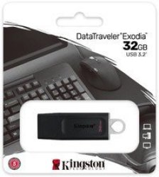 Kingston Datatraveler Exodia 32GB USB 3.2 Flash Drive Black grey Loop Attach To Key Rings