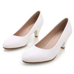 Yalnn Women's Leather Med Heels Shoes - White 10.5