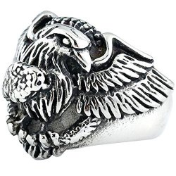 Jewelry Xahh Men's Fashion Vintage Stainless Steel Biker Eagle Hawk Band Ring Silver Black 8