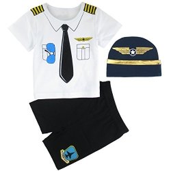 Mombebe Baby Boys' 3 Pieces Pilot Short Clothing Set With Hat 12-18 Months Pilot