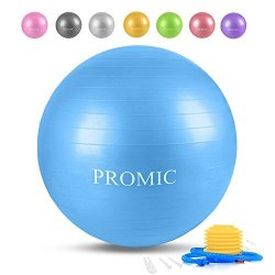 Promic Professional Grade Static Strength Exercise Stability Balance Ball With Foot Bump 55CM Blue