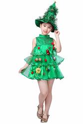 Kids Christmas Tree Costume Dress Toddler Santa Claus Party Costume Suit With Hat ... 110 Green
