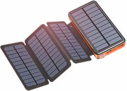 Solar Charger 25000MAH Riapow Solar Power Bank With 4 Solar Panels And Dual USB & Type-c Input For Smart Phones Ipad And Laptop Outdoor Waterproof