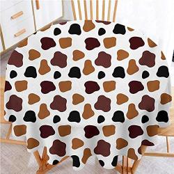 Cow Print Table Cover Cow Skin Animal Abstract Spots Milk Dalmatian Barnyard Camouflage Dots Round Table Cloth For Birthday Party White Brown Black Diameter 60"