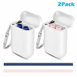 Emoly Reusable Silicone Straws Portable Collapsible Drinking Straw With Travel Case & Cleaning Brush - 2 Pack Blue pink