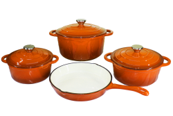 7PCS Orange Authentic Cast Iron Cookware Set