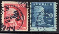 Sweden 1920 Defin 10ore Red & 20ore Blue V.f.u. Sg 102a & 104a. Cat 7 6 Pounds.