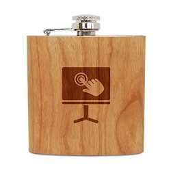 Wooden Accessories Company Cherry Wood Flask With Stainless Steel Body - Laser Engraved Flask With Interactive Whiteboard Design - 6 Oz Wood Hip Flask