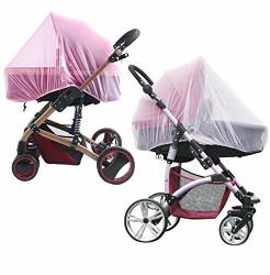Hacent 2 Pack Mosquito Net Portable Durable Bug Net For Baby Strollers Infant Carriers Car Seats Cradles Cribs Packnplays Universal Size Fits Most Pink&white