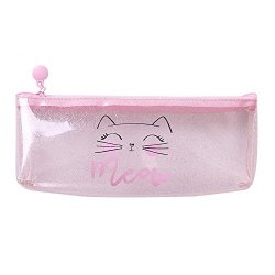 Pink Transparent Pencil Case Cute Cat Plastic Pen Pouch Cosmetic Bag Makeup Bag With Zipper Storage Organizer For School Office Students D