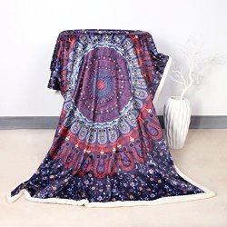 Sleepwish Purple Fleece Blanket 60X80 Reversible Boho Mandala Blanket Love Stretches Warm Fuzzy Blanket