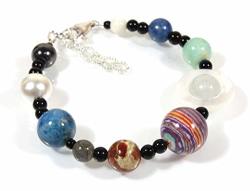 The Nine Planets Bracelet Deluxe" The Solar System In Semi-precious Gemstones 7 Inch Small To Medium