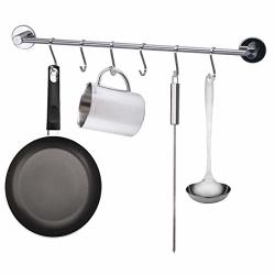 RBCONCEPT Kitchen Utensil Rail Organizer Wall Mounted Rack with 9 Stainless Hooks Heavy Duty Holder 
