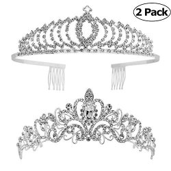 Minkissy Rhinestone Crown with Comb Bridal Crystal Tiara Crown Elegent Tiara Headpiece for Birthday Wedding Pageant