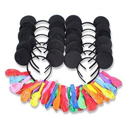 Finex Set Of 12 Mickey Minnie Mouse Costume Deluxe Fabric Ears Headband With 24 Balloons