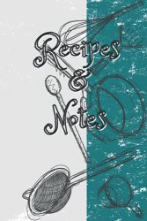 Recipe And Notes Blank Cookbook Book Teal Gray And White Kitchen Utensil Design