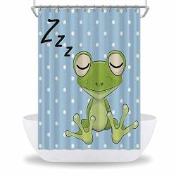 Cartoon Environmental Protection Friendly Shower Curtain Sleeping Prince Frog In A Cap Polka Dots Background Cute Animal World Kids Home Dcolorfulr Odorless Rust Proof