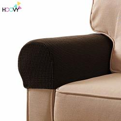 Hoovy Fabric Stretch Armrest Covers Non-slip Slipcovers For Couches Sofa Set Of 2 Chocolate