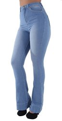FASHION2LOVE F2L7-7O003F - Women's Juniors Bell Bottom High Waist Bootcut Fitted Premium Flared Bootleg Jeans In Light Blue Size 1