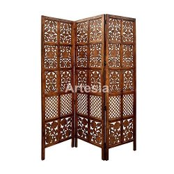 Artesia Wooden 3 Panel Carving Star Gamla Design Room Divider Wooden Partition L-60 In X W- 0.75 In X H-72 In