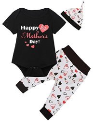 Little Fancy Baby Boys' Happy 1ST Monther's Day Outfit Set Romper Bear Pants With Hat Black 6-12 Months