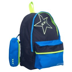 K 7 - Black Blue Colourblock Backpack With Pencil Case