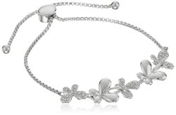 Rhodium Plated Sterling Silver Butterfly Bolo Adjustable Bracelet