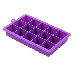 Akoak Diy Creative Big Ice Cube Mold 15-SQUARE Shape Silicone Ice Tray Fruit Ice Cube Maker For Bar Kitchen Accessories Purple