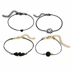 Govow Bracelets For Womens Refined Personalized Black Love Heart Openwork Lotus Ball Leaves Bracelet Four Sets