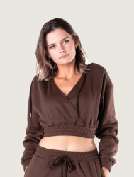 Petunia V-neck Cropped Hoodie - Brown - Small