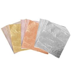 300 Sheets Imitation Golden Silver Rose Color Leaf Foil Paper For Arts Gilding Crafting Decoration Frames Furniture 5.5 By 5.5 Inches