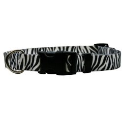 Yellow Dog Design Zebra Black Dog Collar With Tag-a-long Id Tag SYSTEM-MEDIUM-3 4" And Fits Neck 14 To 20" 4