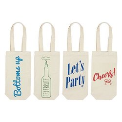 Juvale Wine Tote Bags - 4-PACK Wine Carrying Bag Set Ideal Bottle Gift Bags Travel Storage Bags Picnic Wine Accessories 4 Fun Unique Designs