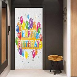 Onefzc Front Door Sticker Birthday The Words Happy Birthday With Vivid Balloons Confetti Rain Blithesome Happy Day For Home Decor W23.6 X H78.7 Multicolor