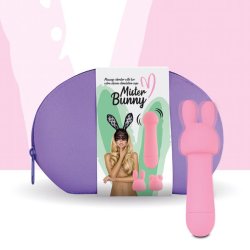 Feelztoys Mister Bunny MINI Massage Wand Vibrator & Stimulation Caps - Pink