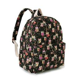 Zicac Unisex Mens Womens Cute Floral Owl Printed Vintage Durable Canvas Satchel Backpack Tablet R...