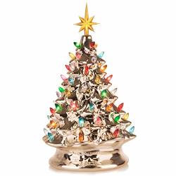 RJ Legend Festive Ceramic Christmas Tree - Pre-lit Winter Tree D Cor With Multicolor Lights - MINI Decorated Christmas Tree For Home - Vintage Holiday